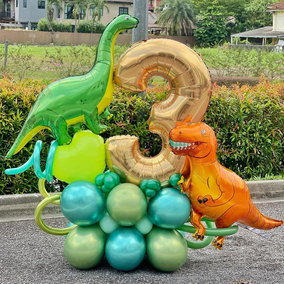 Джунглата Динозавър Балони, Комплект с 40 инча Зелен Номер Балон Деца от 1-ви Рожден Ден на Детски Душ Декор Globos Свят 