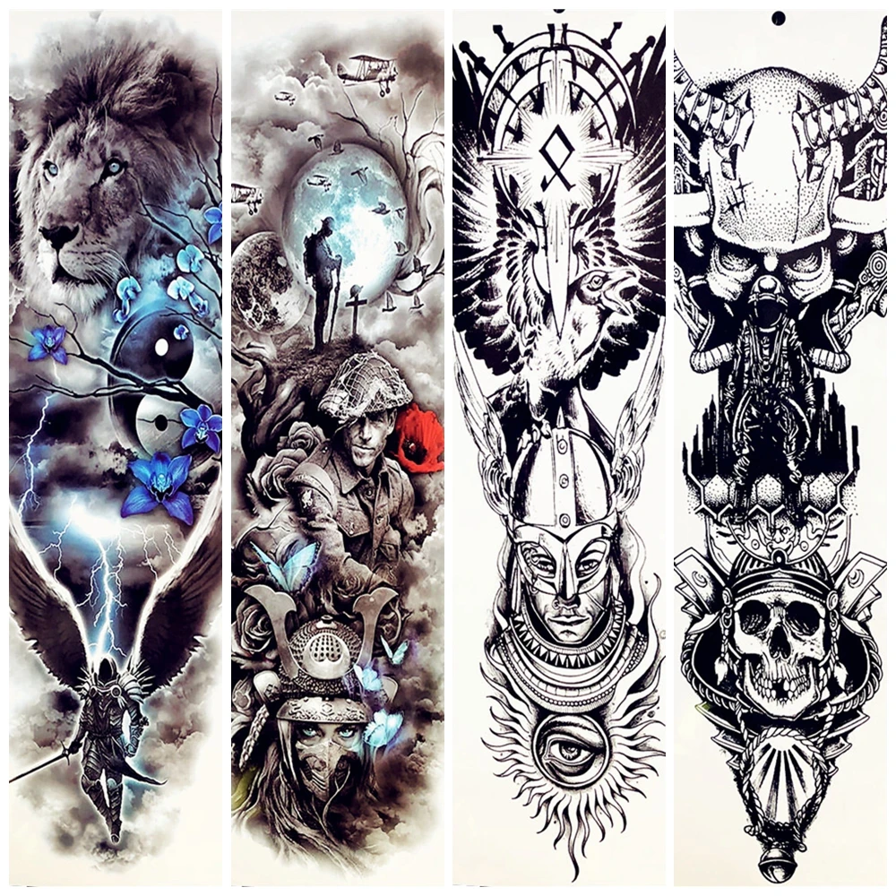 Спартанците Войн Временни Татуировки Етикети 48x17 см Голяма Пълен Ръка Фалшиви Водоустойчив Лъв Татуировка на Лицето Паста Мощност За Мъже Татуировка дизайни За Жени