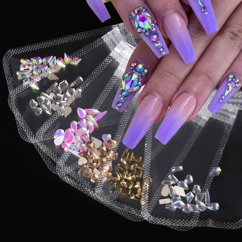1 Пакет Акрилни Нокти Планински Кристал Crystal AB Цвят на Шарм Дизайн Нокти Flatback Скъпоценни Камъни Камък 3D Декорация на Нокти Маникюр Аксесоари Инструмент
