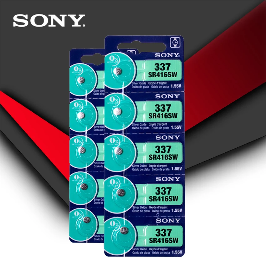 10 бр. Sony 100% Оригинал 337 SR416SW 1,55 В Батерия за часовници от азотен сребро 337 SR416SW Бутон Монета Клетка ПРОИЗВЕДЕНО В ЯПОНИЯ