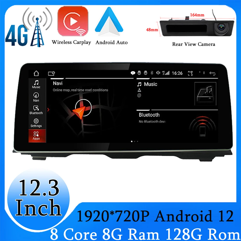 12,3-Инчов Автомобилен Видеомонитор Android 12 Плейър GPS Навигация Мултимедия За BMW 5 Серия F10 F11 CIC Система NBT