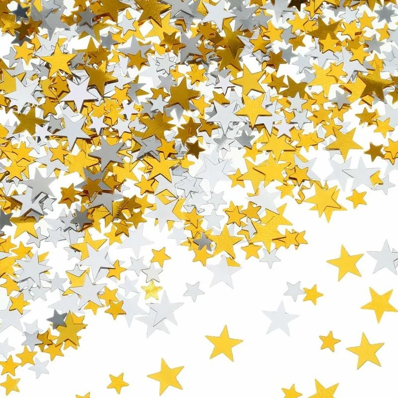 60 г Звезден Блясък Маса Конфети Метално Фолио Звезди за Вечерни Сватбени Декорации (Злато, сребро, 10 мм и 6 мм смесени)