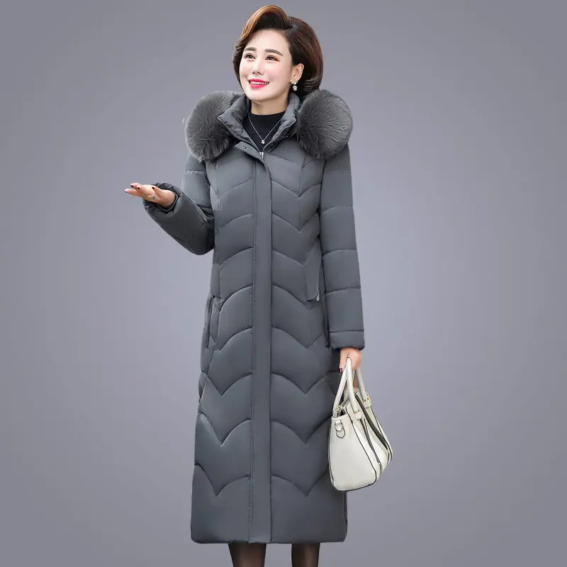 8XL Дамски дрехи Големи размери, Зимно, Дълго памучно палто за мама на средна възраст, Naka Памучен стеганая яке За женщин100 кг f1849