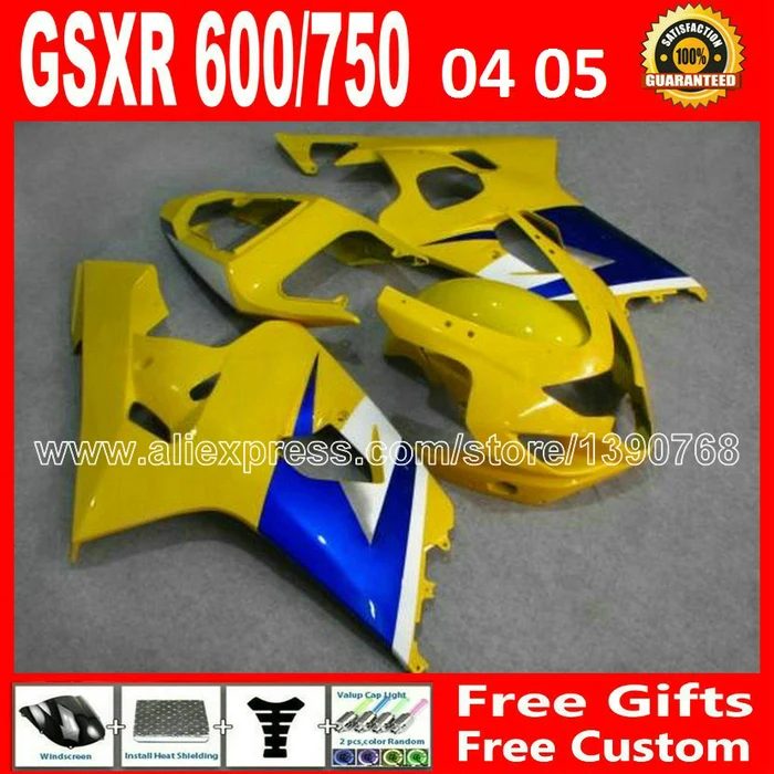 ABS пластмаса за популярния жълто, синьо 2004 2005 SUZUKI GSXR 600 750 обтекател K4 RIZLA версия gsxr600 VHK GSX R750 04 05 автомобил 783