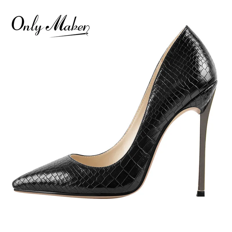 Onlymaker/дамски обувки-лодка на тънък Метален ток с остър пръсти, 12 см, Черно, Бежово, от лачена кожа, дамски Обувки Голям Размер
