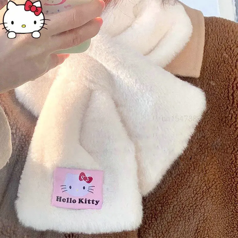 Sanrio Меко Плюшено Шал Жена Сладък Кавайный Аниме Рисунка На Hello Kitty Есен-Зима На Топло Сгъсти Шал С Кръст За Момичета Маточната Кърпичка Подарък
