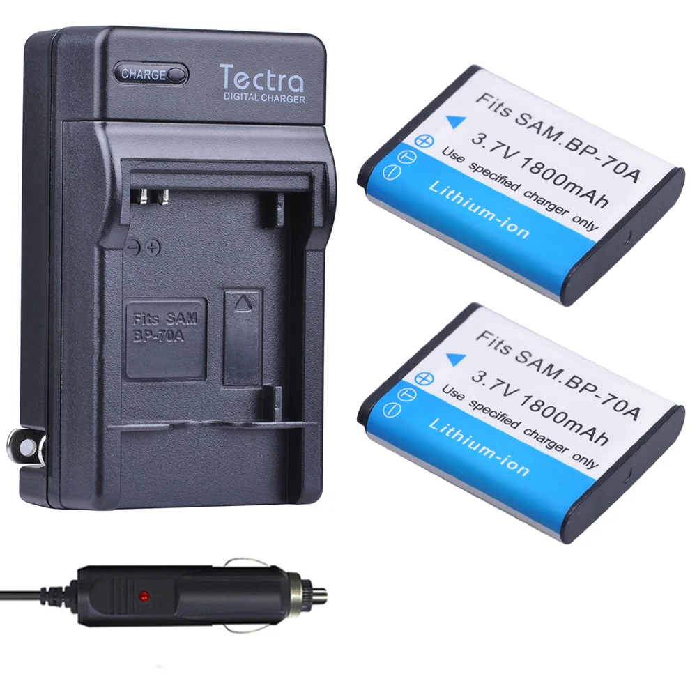 Tectra 2 бр. BP-70A 1800 mah Литиево-йонна Батерия + Цифрова Зарядно Устройство за Samsung ST66 ST700 ST88 ES65 ES95 MV800 PL120 PL170 ES80 ST30