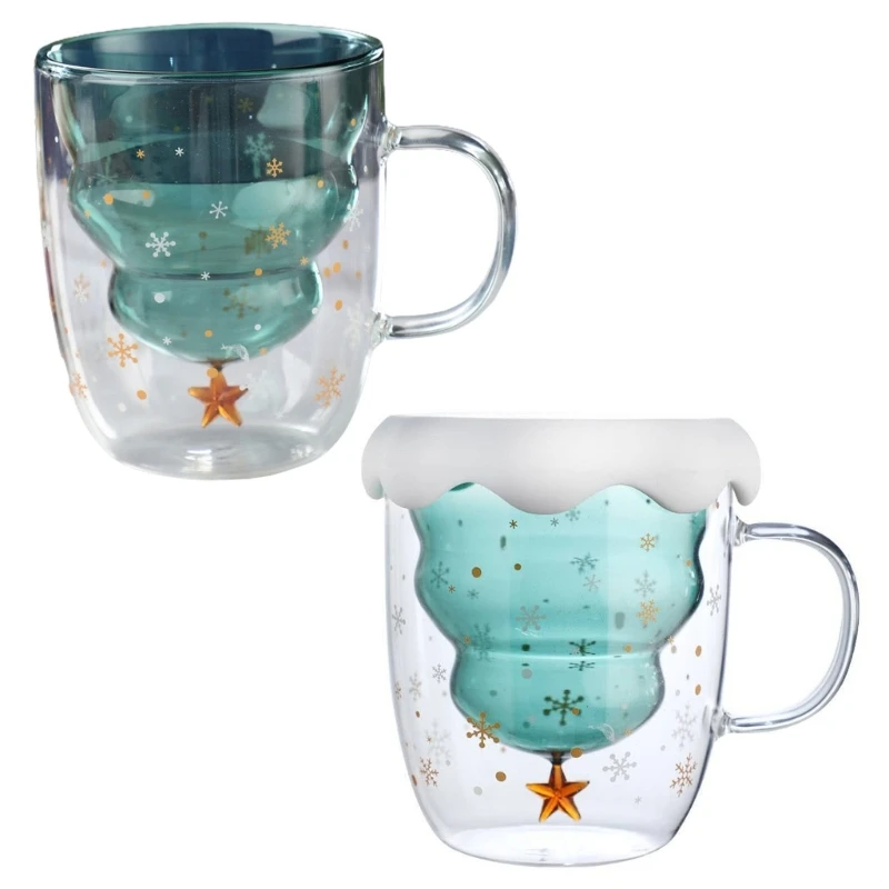 Двойна Стъклена Елха С Капак, Стъклена Чаша за Постоянен Детски Коледен Подарък 300 мл висока температура Млечни Чаша