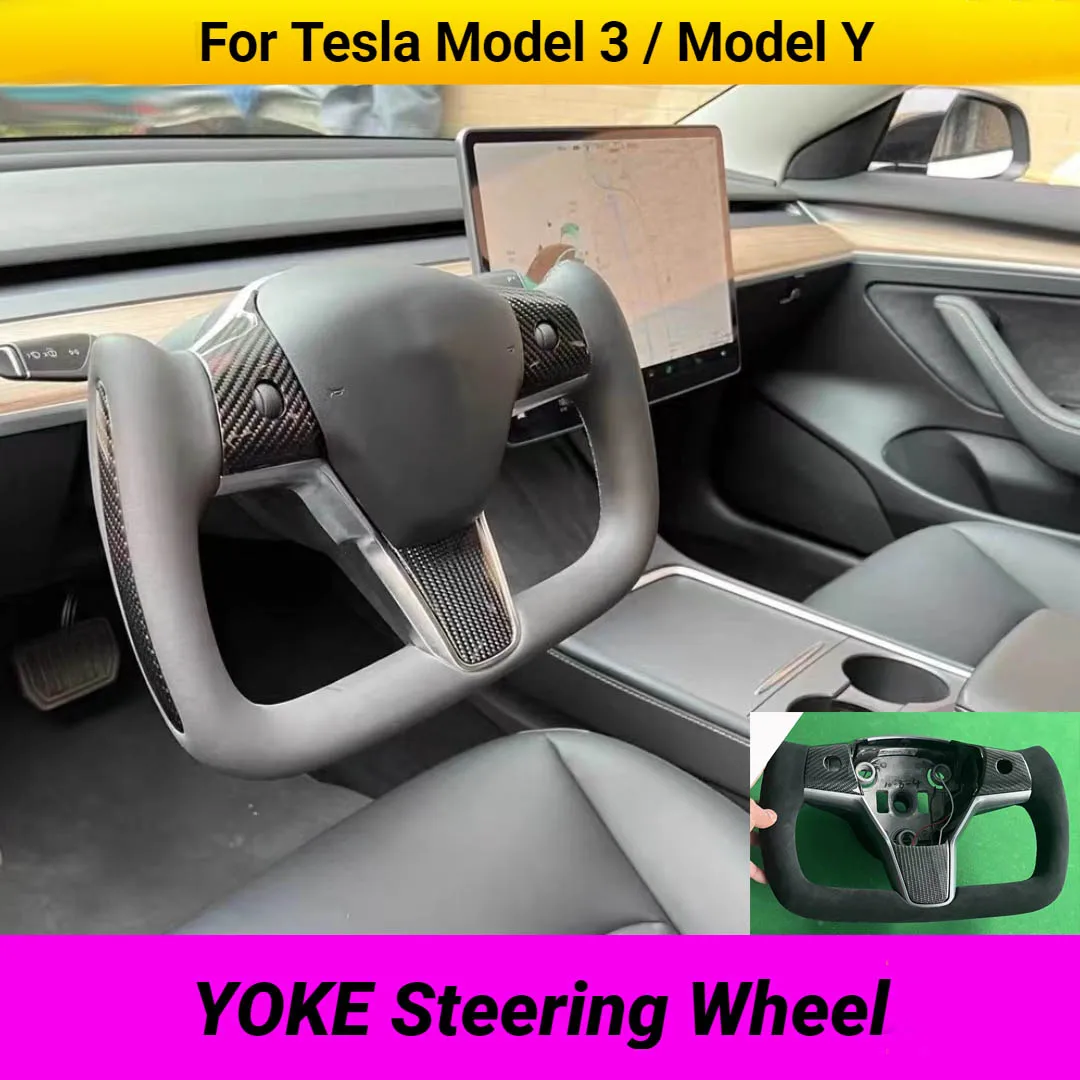 За Tesla Model 3/Y Произведено по Поръчка на Волана с Коромыслом от Въглеродни Влакна, Алкантара с Подгряване, Модифицирано Спортен волан, Аксесоари