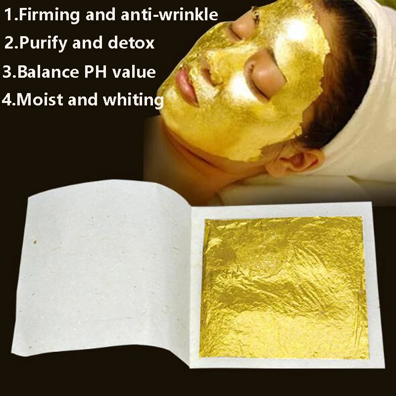 Спецификация фолио от истинско злато 24 К може да се използва и за козметични маски за лице, укреплена и против бръчки, очищающей и детоксицирующей, осветляющей